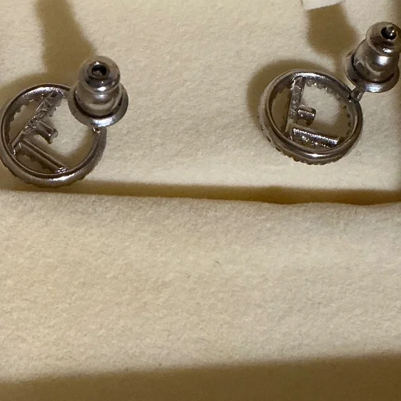 Preloved FENDI Pierced Petite Silver Earrings w/Crystals - Picture 7 of 12
